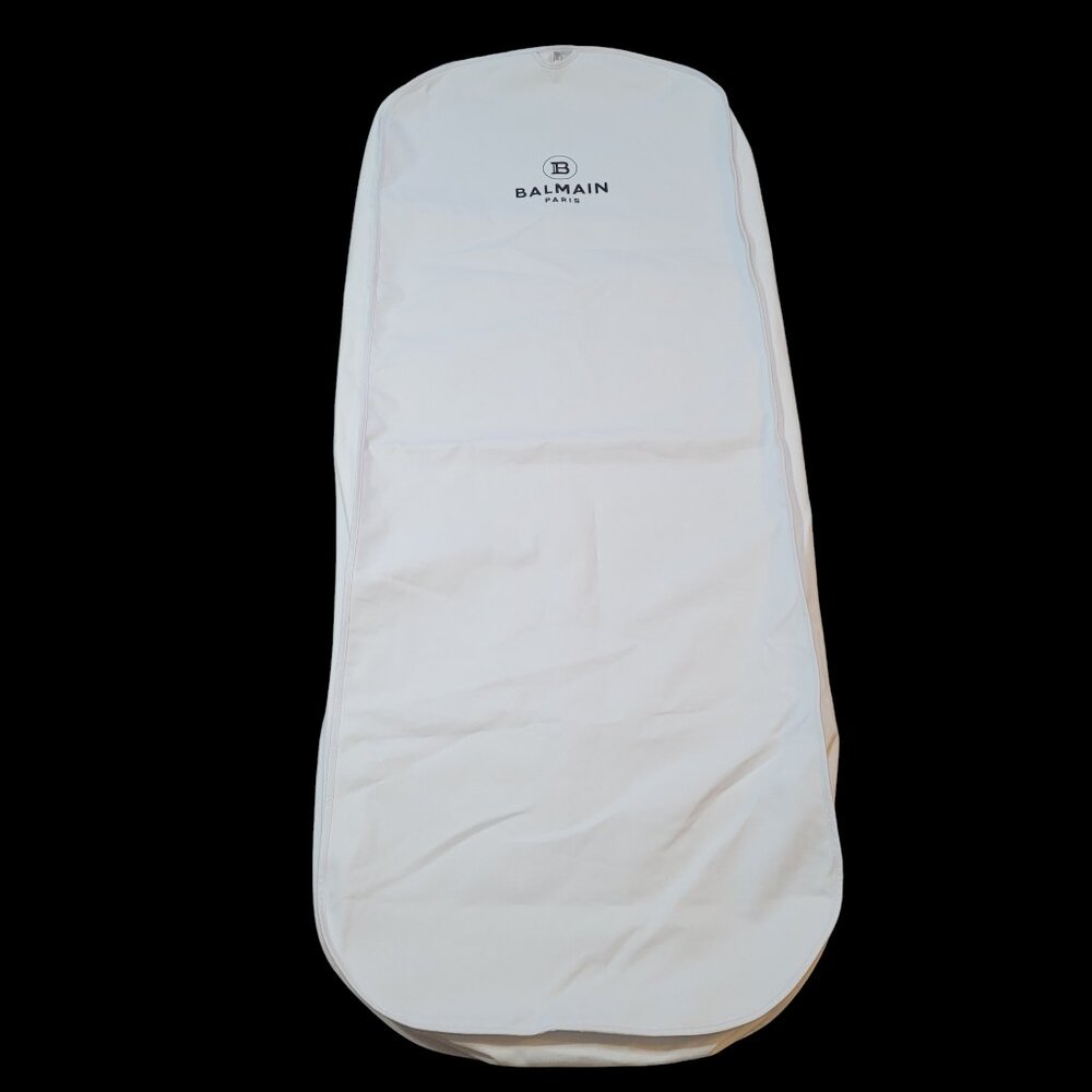 Balmain Garment Bag Gown White Black Logo Gold Tone Exposed Zipper 62.5 x 23 in - Picture 13 of 13